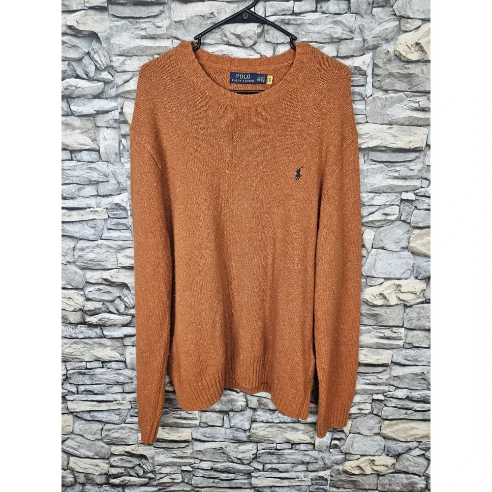 Polo Ralph Lauren Men's Wool Nylon Blend Crew Neck Sweater Orange 2XL